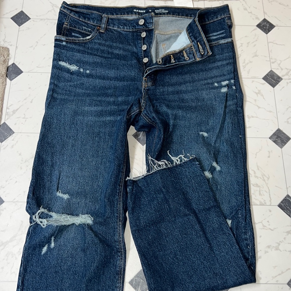 NWOT OLD NAVY 12 BUTTONFLY BUTTON FLY SLOUCHY STRAIGHT JEANS Dark Wash STRETCH